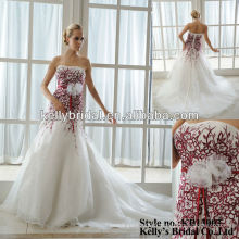 2013 nouvelle collection broderie fleur perlée rouge et blanc robes de mariée